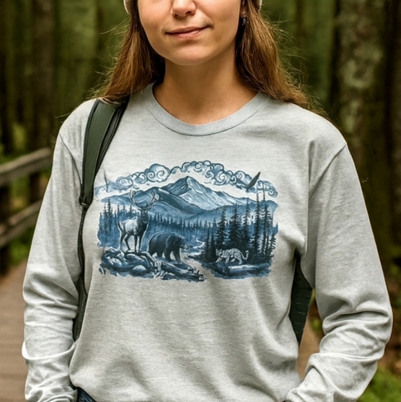 Blue Ridge Mountains Long Sleeve Shirt • Wildlife Nature Graphic Tee • Deer Bear - Picture 9 of 15